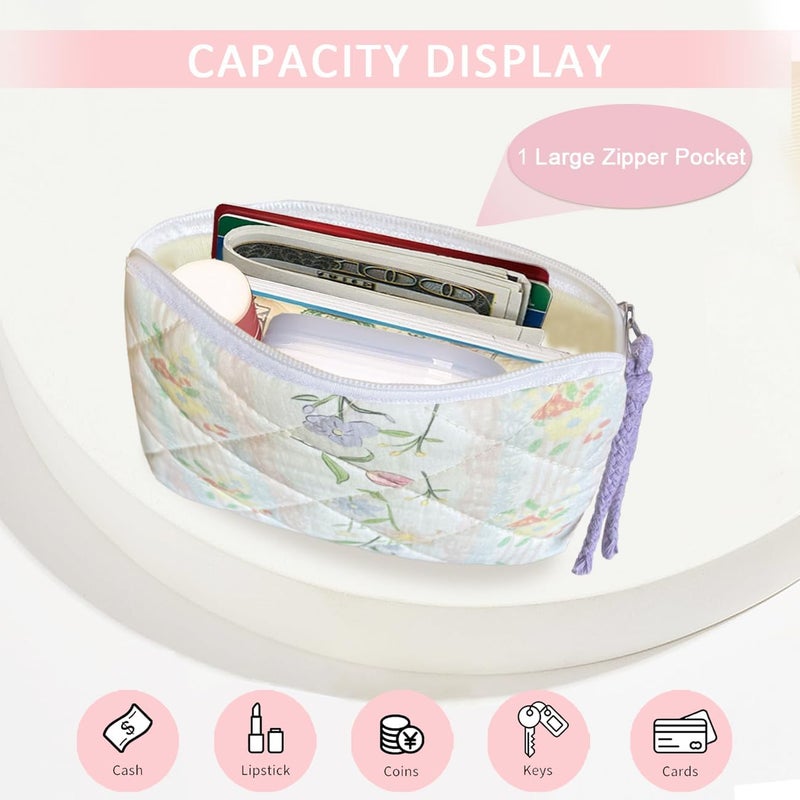 Modacarry Store Cotton Quilted Floral Coin Purse Digital Camera Pouch with Cute Prints Zipper for Women Girls (FLOWERS) - Image 2